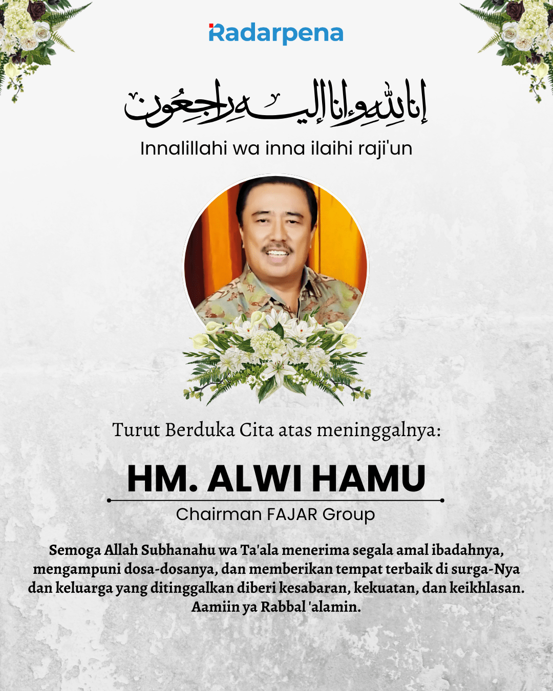 Ucapan Turut Berduka Cita HM. Alwi Hami