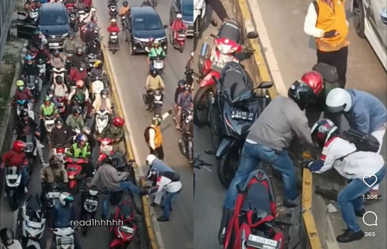 Diluar Nalar! Terjebak Macet, Sejumlah Pengendara Motor Nekat Bongkar Separator Busway