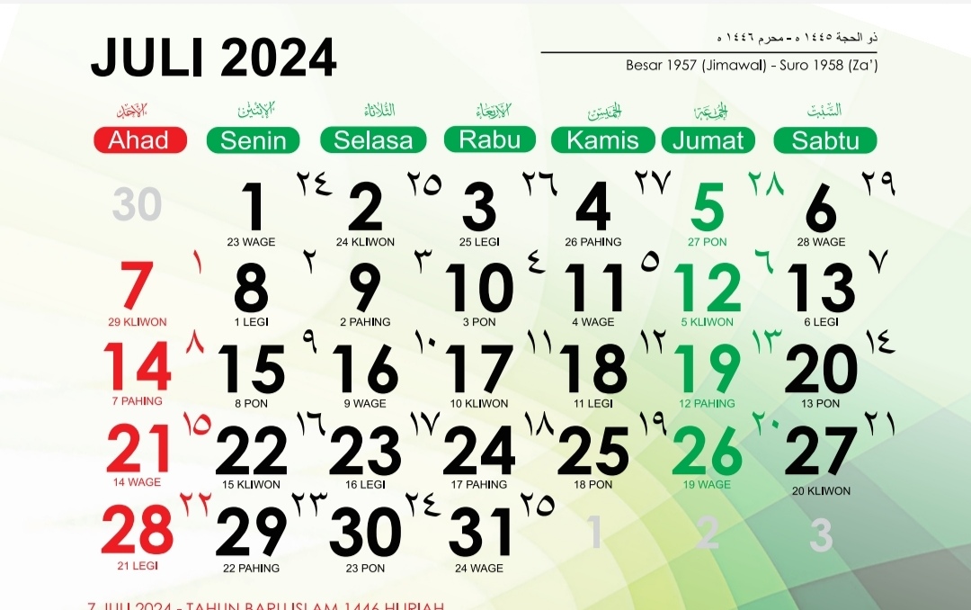 Kalender Jawa Juli 2024, Lengkap dengan Weton untuk Penentu Hari Baik