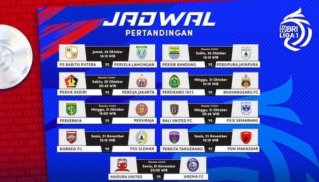 Jadwal Lengkap Liga 1 2023/2024 Pekan 10 Serta Hasil Klasemen Sementara Liga 1