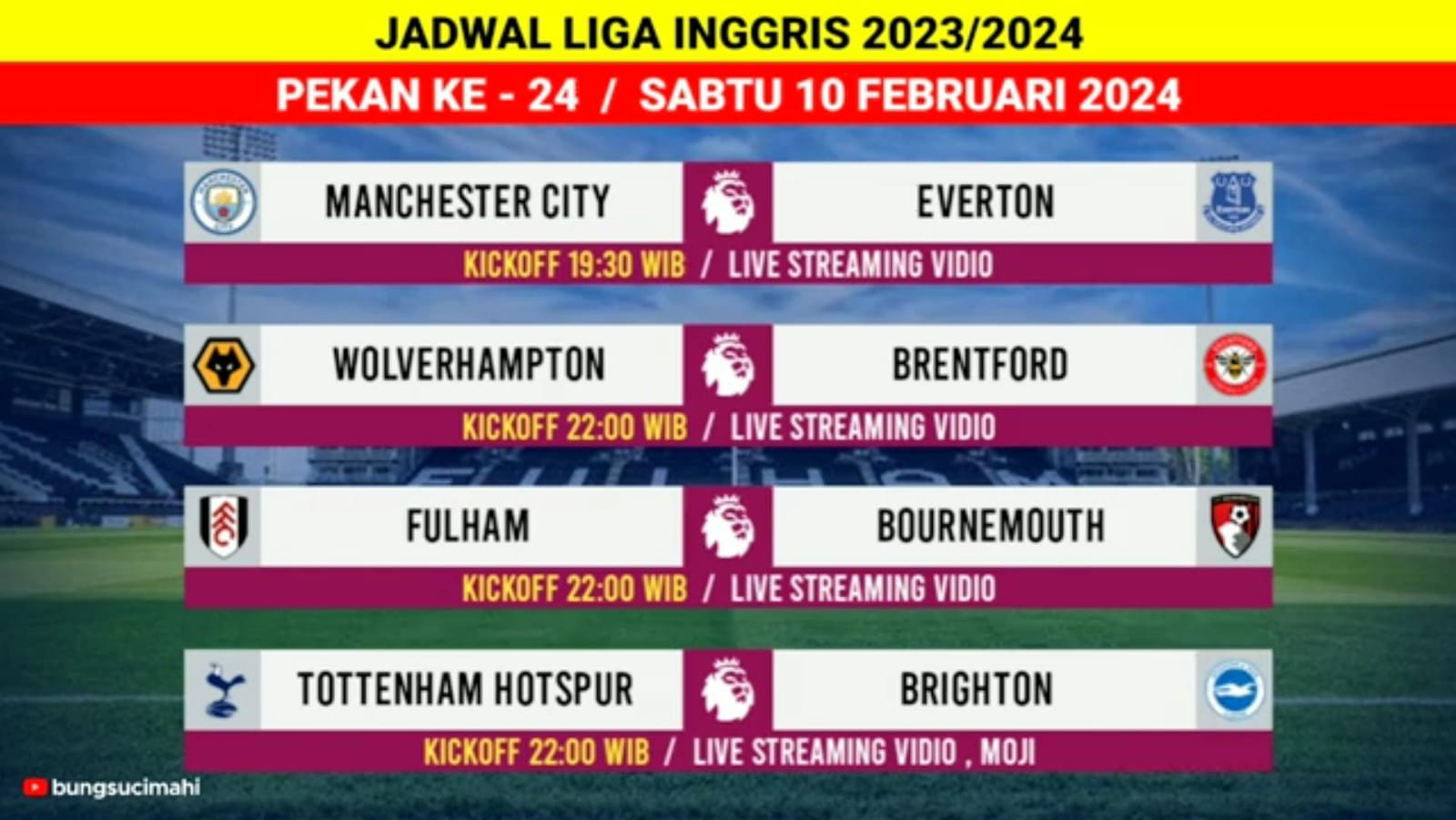 Jadwal Lengkap Liga Inggris Pekan 24, Ada Duel Aston Villa vs Manchester United 11 Febuari 2024