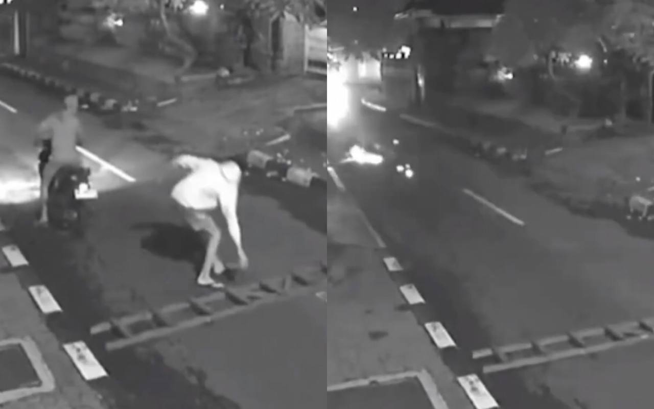 Viral! 2 Pria Iseng Taruh Tangga di Tengah Jalan hingga Picu Kecelakaan Pengendara Motor