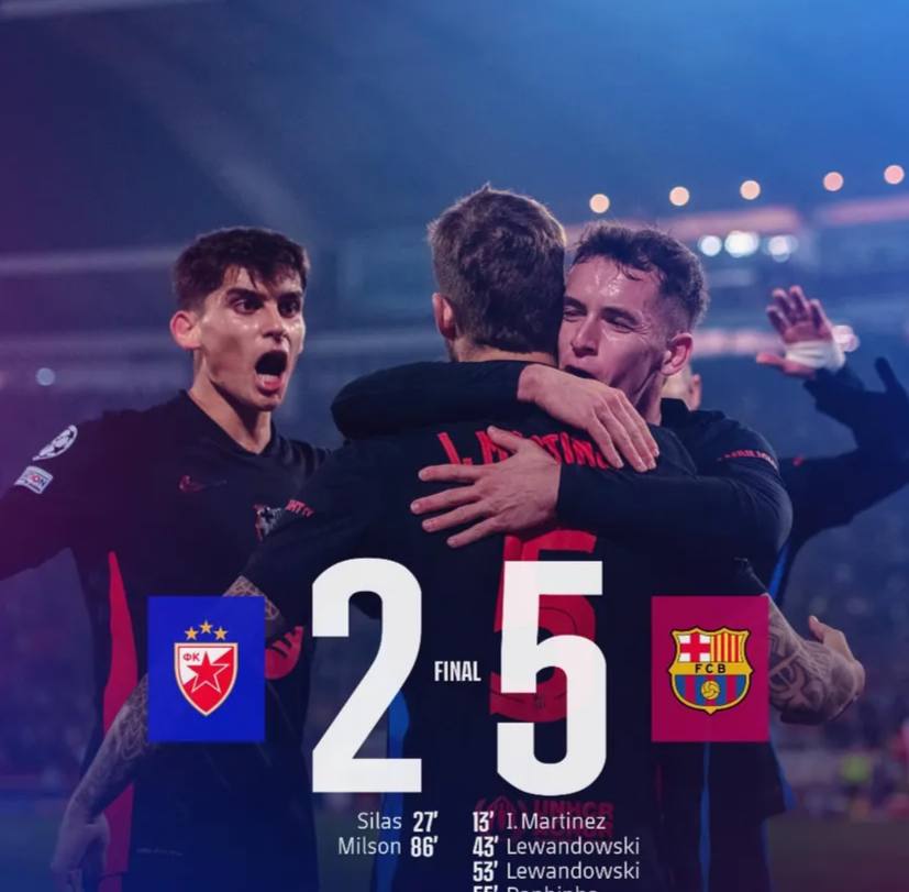 Hasil Crvena Zvezda vs Barcelona di UCL: Blaugrana Pesta Gol 5-2, Pasukan Hansi Flick Lanjutkan Tren Positif