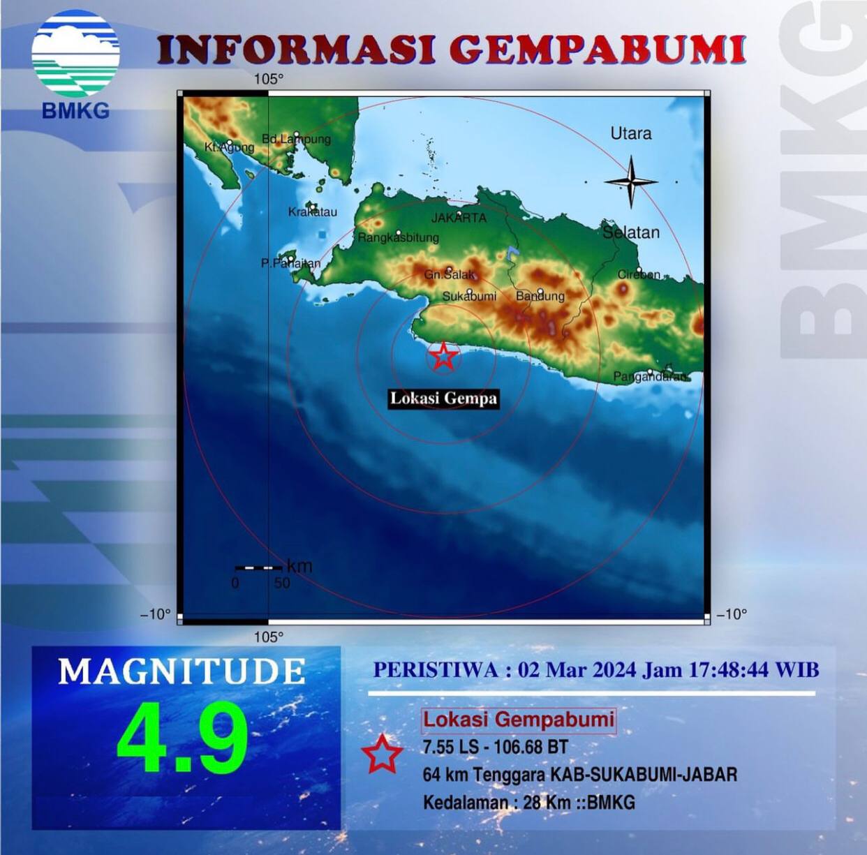 Gempa M 4.9 Guncang Sukabumi, BMKG: Tak Berpotensi Tsunami