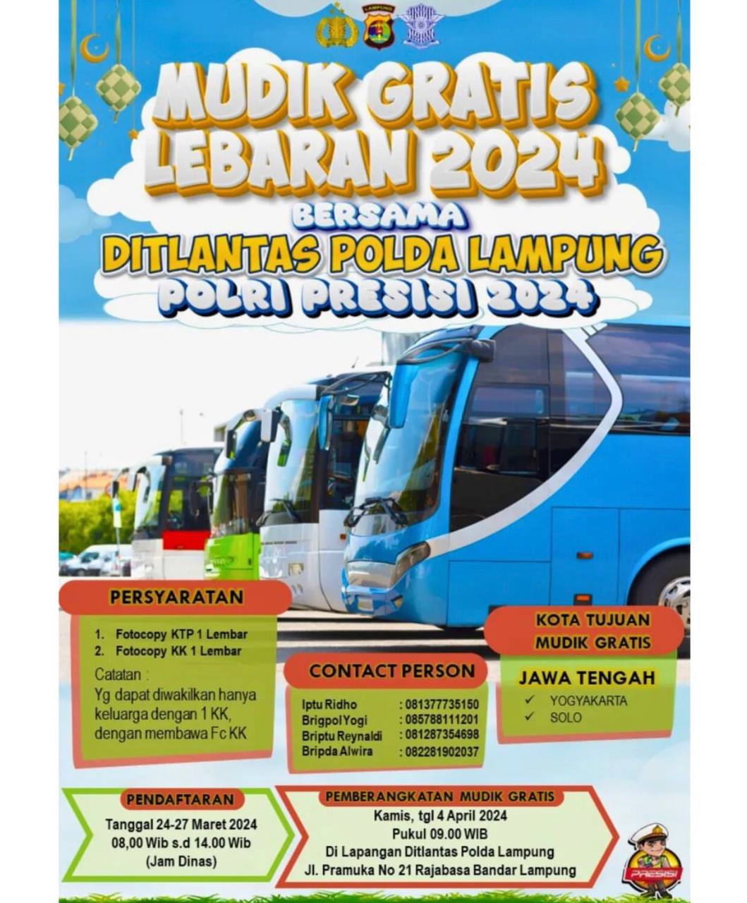 Program Mudik Gratis yang Digelar Oleh Ditlantas Polda Lampung Rute Yogyakarta dan Solo, Yuk Segera Daftar!