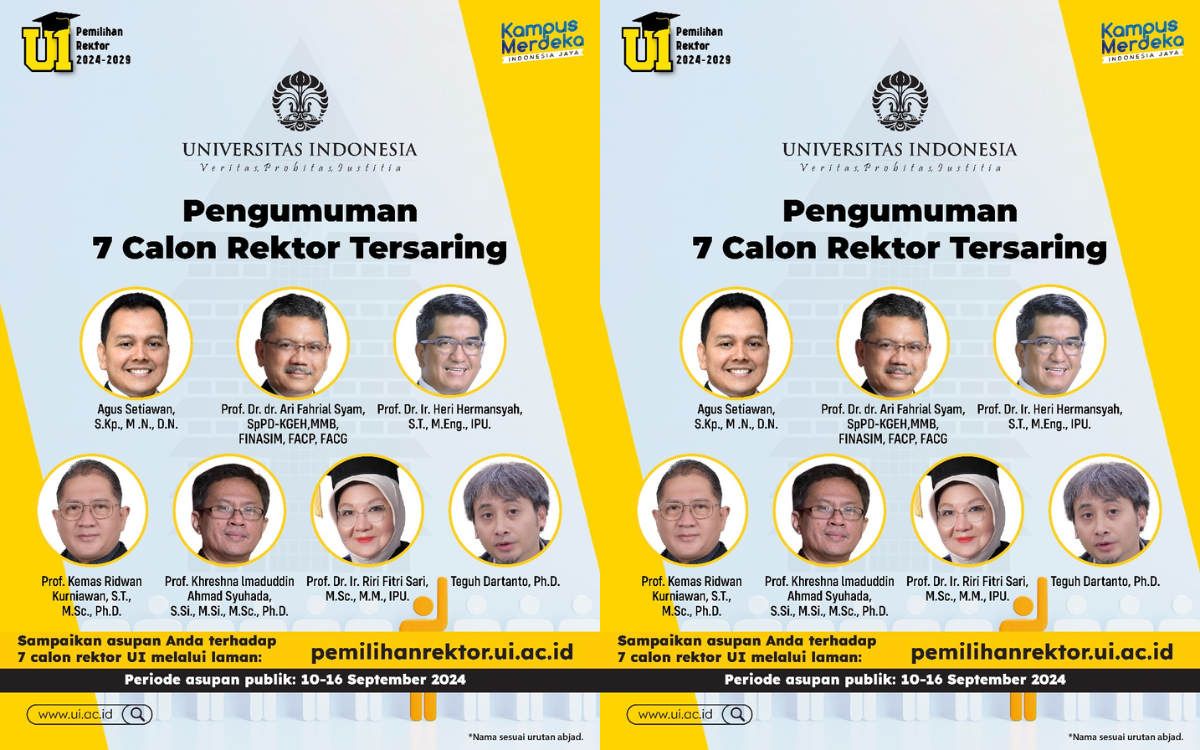 Resmi! UI Umumkan 7 Nama Calon Rektor Tersaring Periode 2024-2029