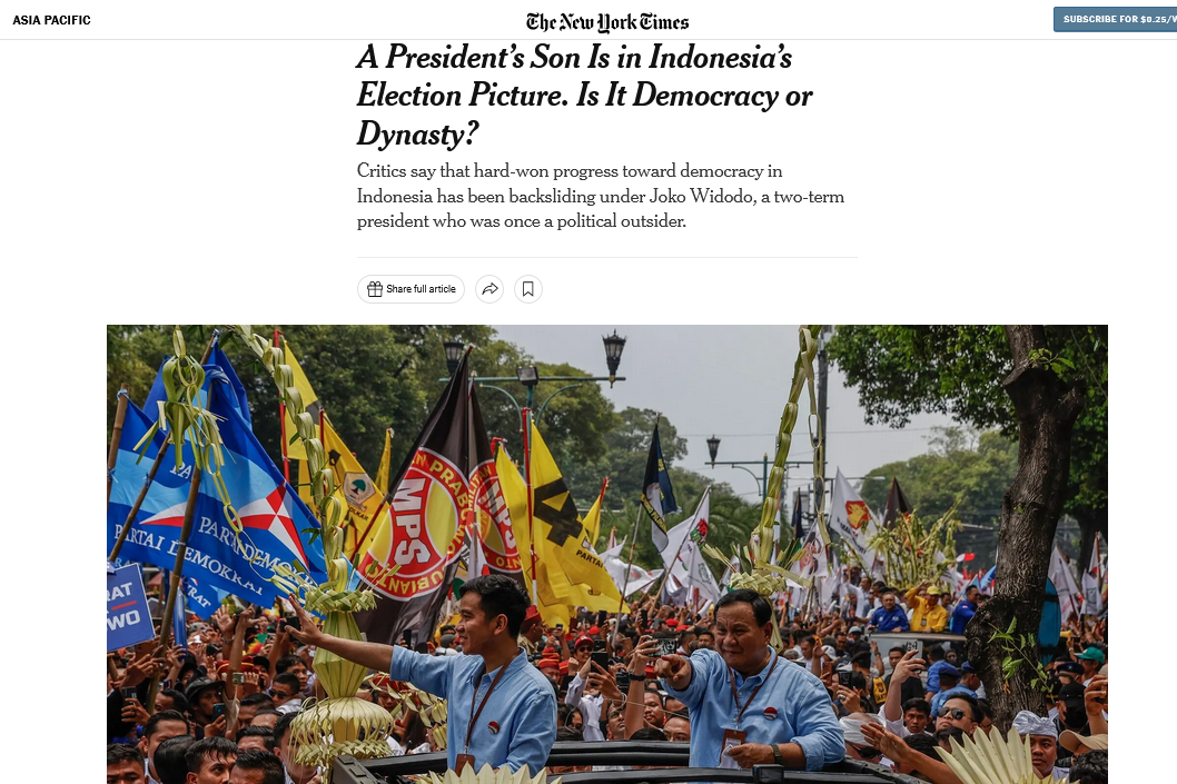 Cawapres Gibran Disorot The New York Times: Demokrasi atau Dinasti?