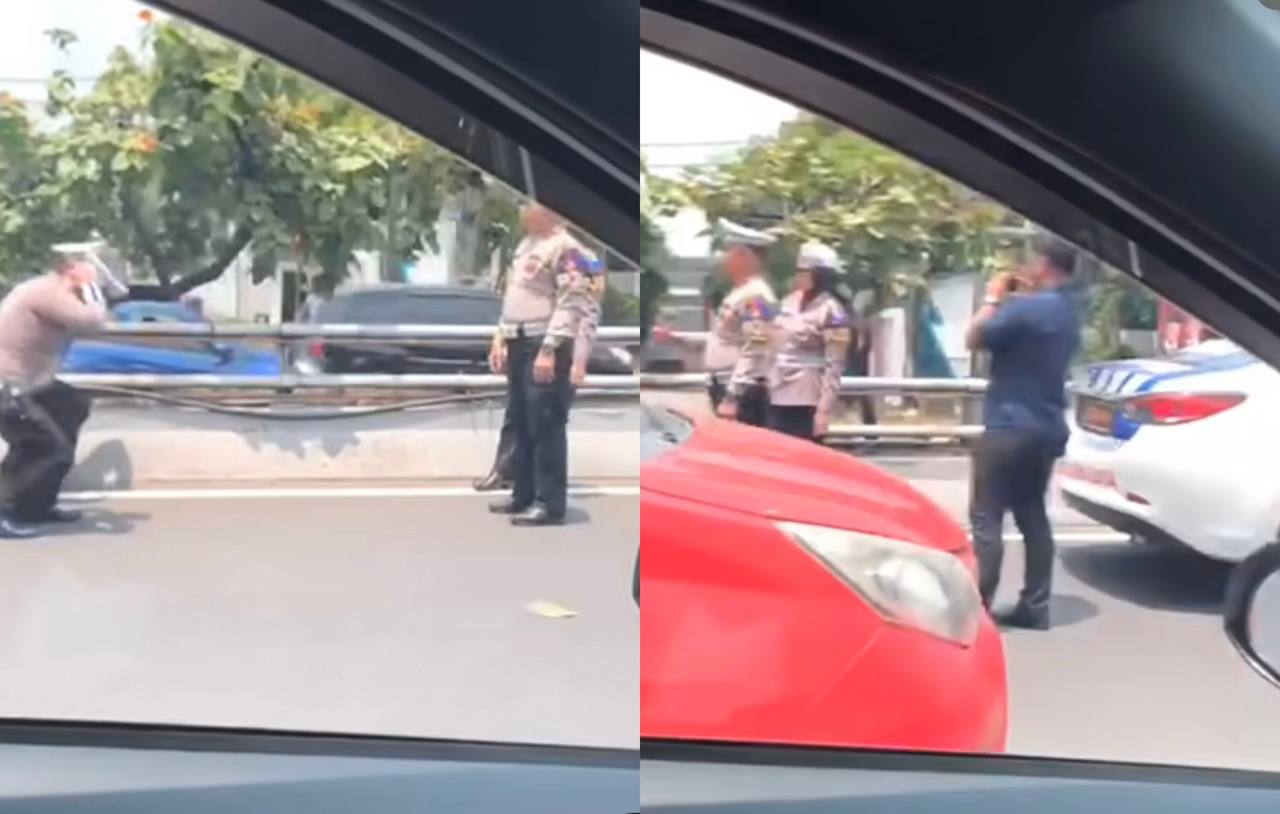 Viral di Medsos! 2 Polisi Squat Jump di Pinggir Jalan Tol, Diduga Sedang Dihukum