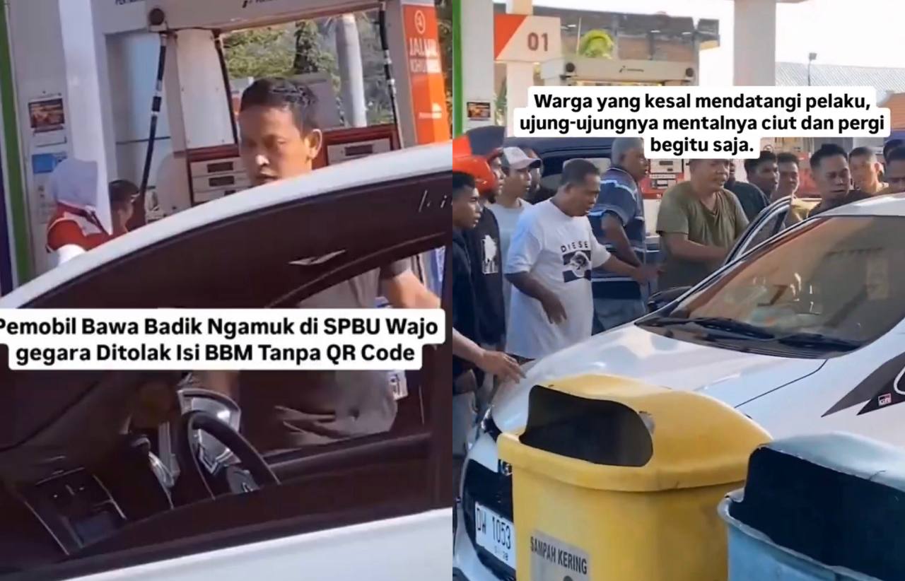 Viral, Seorang Pengendara Mobil Ngamuk Sambil Acungkan Badik saat Isi BBM di SPBU Wajo 