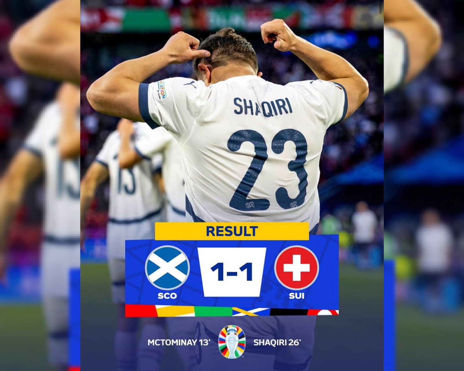 Hasil Euro 2024 Timnas Skotlandia vs Swiss 1-1, Tinta Emas Gol Roket Shaqiri