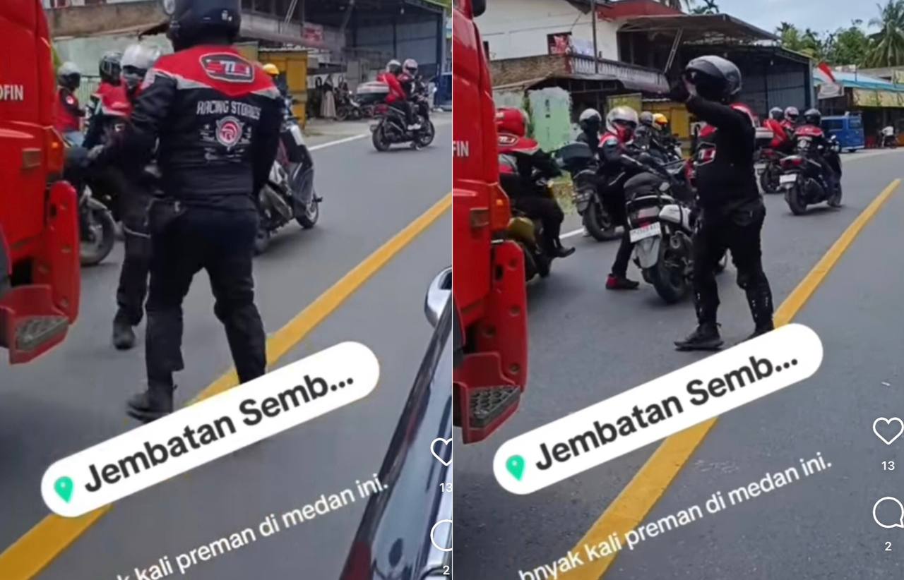 Viral di Medsos, Aksi Arogan Klub Motor di Medan Hadang dan Tendang Truk Tangki 