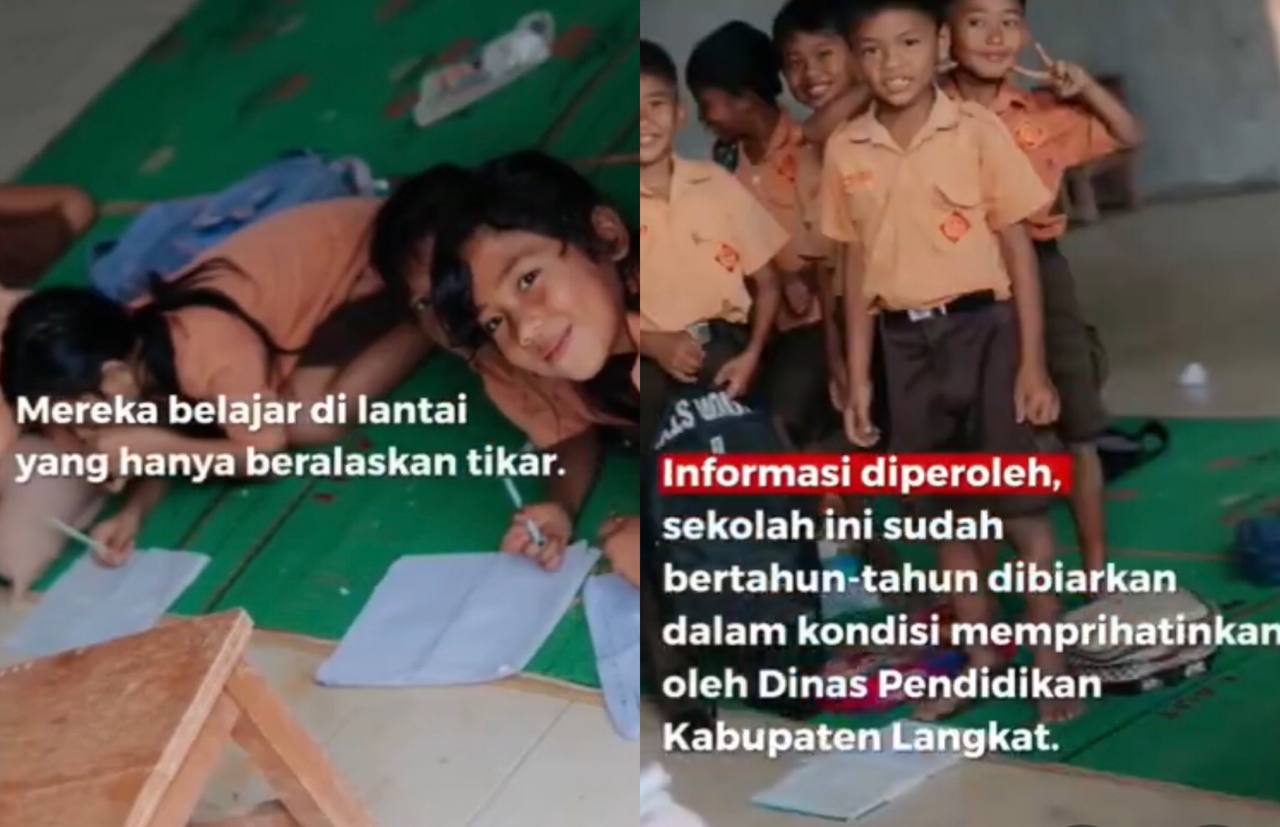 Miris! Kondisi Ruang Kelas Siswa SD di Langkat Memprihatinkan, Belajar Hanya Menggunakan Alas Tikar