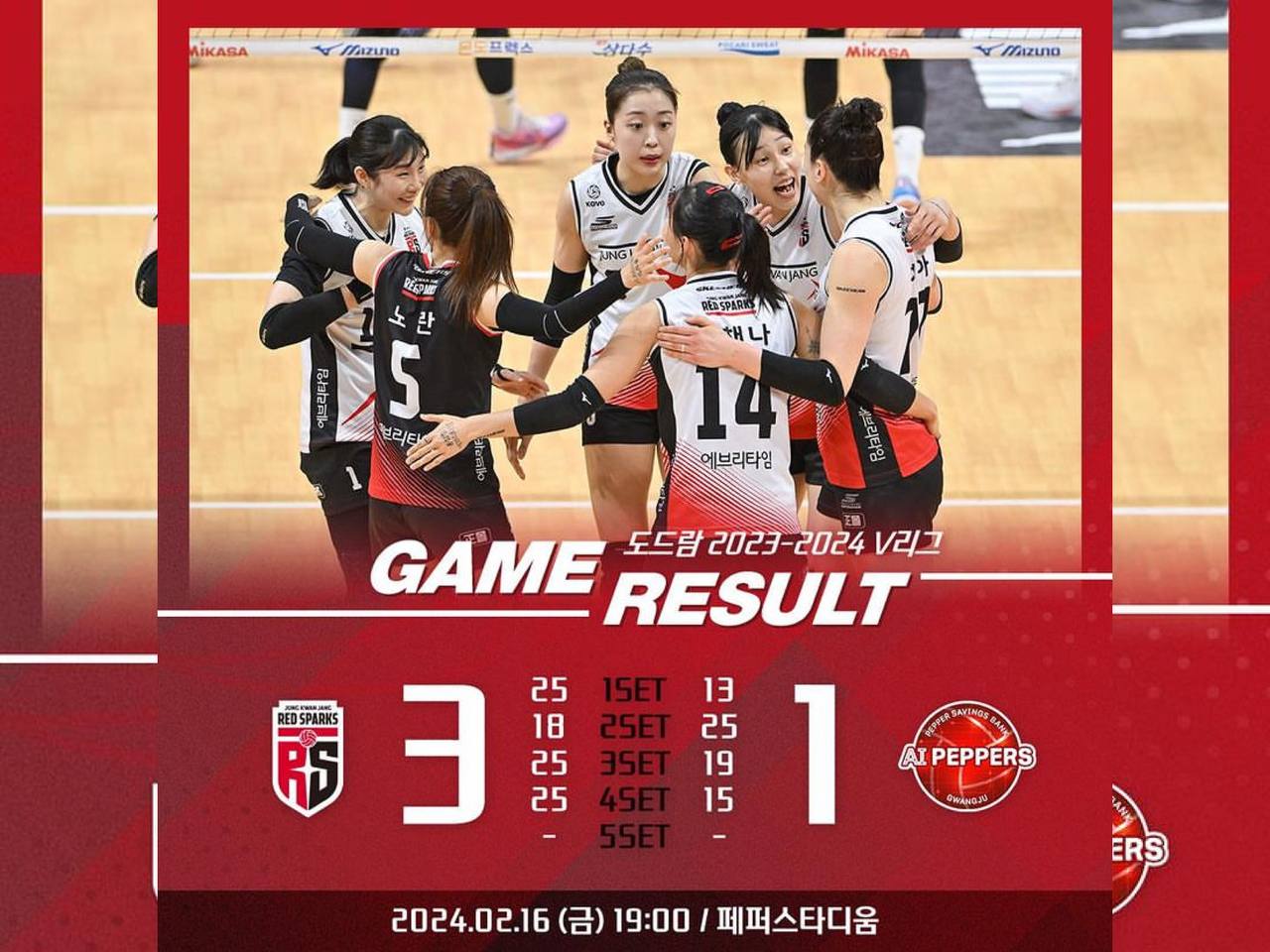 Hasil Liga Voli Korea Selatan: Red Spark Tembus 3 Besar Usai Bekuk AI Peppers 3-1