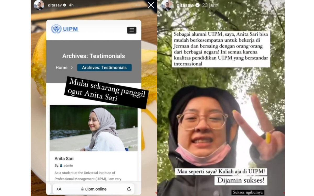  Foto Dicatut untuk Testimoni Fiktif Alumni UIPM, Respon Kocak Influencer Gitasav: Sukses Ngibulnya