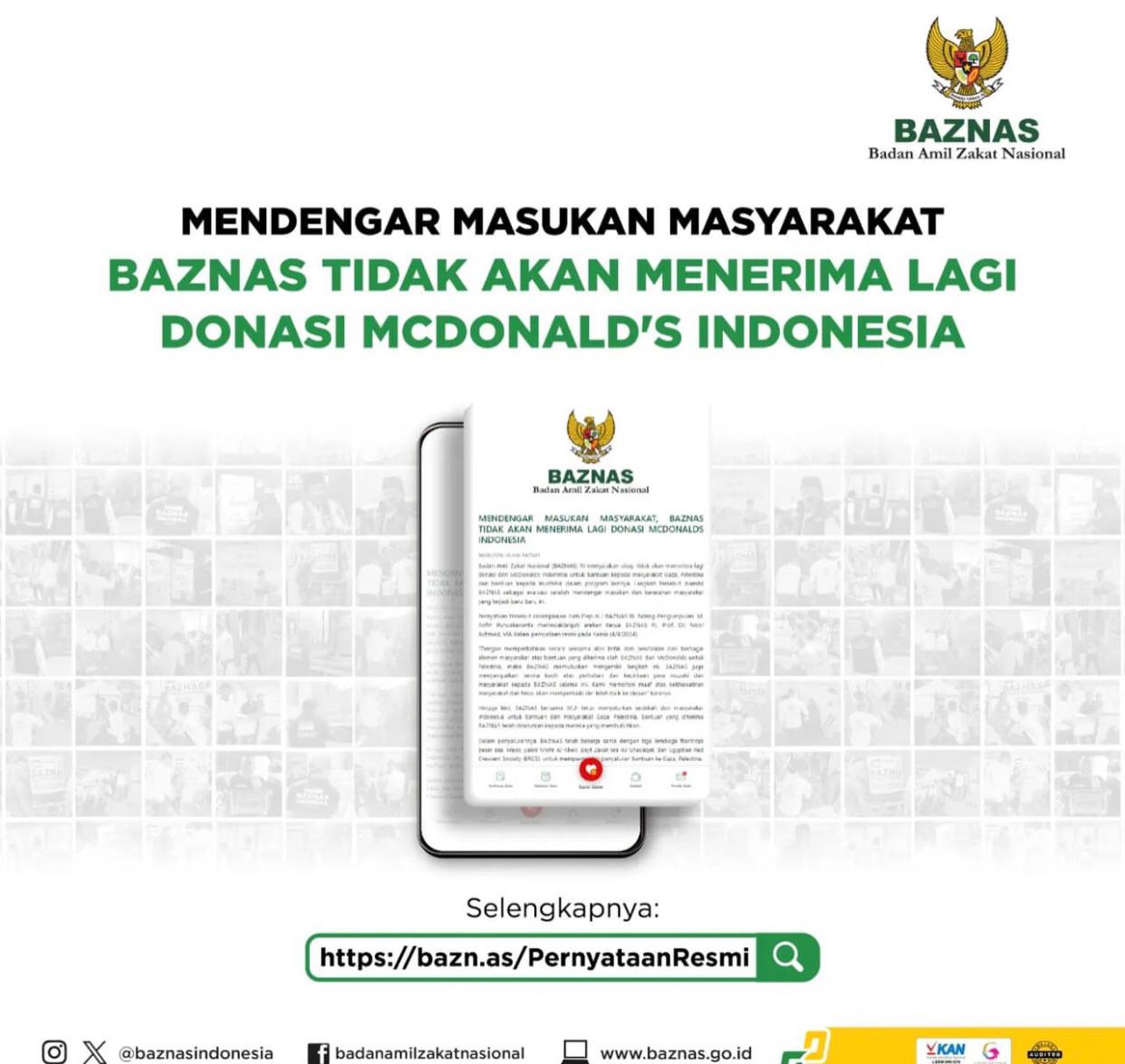 Akhirnya Baznas RI Setop Terima Donasi McDonald's Indonesia 