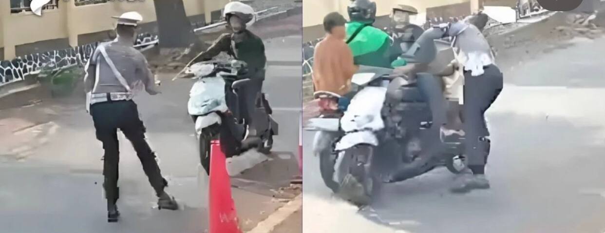 Viral! Pemotor Tanpa Plat Nomor dan Spion Langsung Kabur usai Tabrak Polisi yang Bertugas