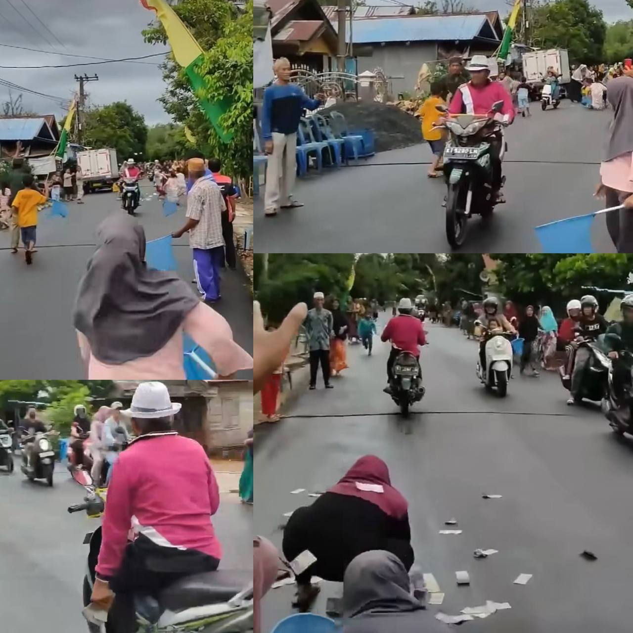 Viral! Aksi Pria Bermotor yang Hamburkan Uang di Jalan untuk Bangun Masjid dengan Pecahan Rp2 Ribuan