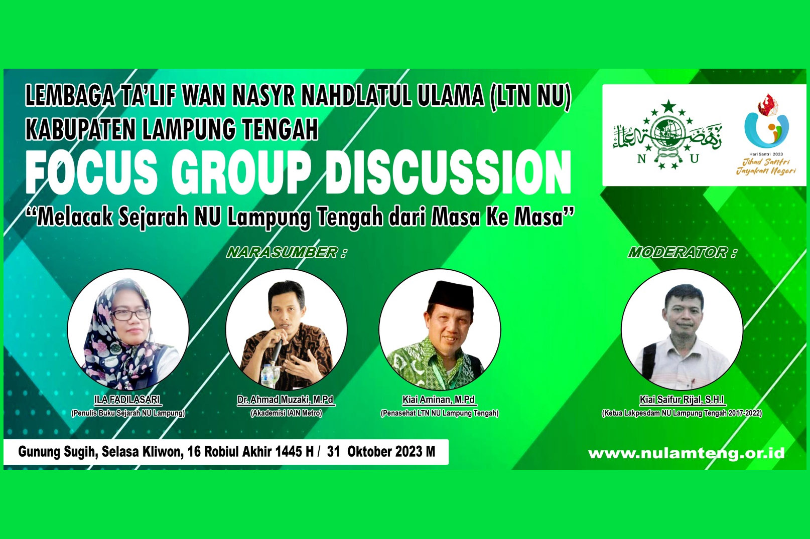 LTN NU Lampung Tengah akan Gelar Focus Group Discussion (FGD) Melacak Sejarah NU Lampung Tengah dari Masa ke Masa
