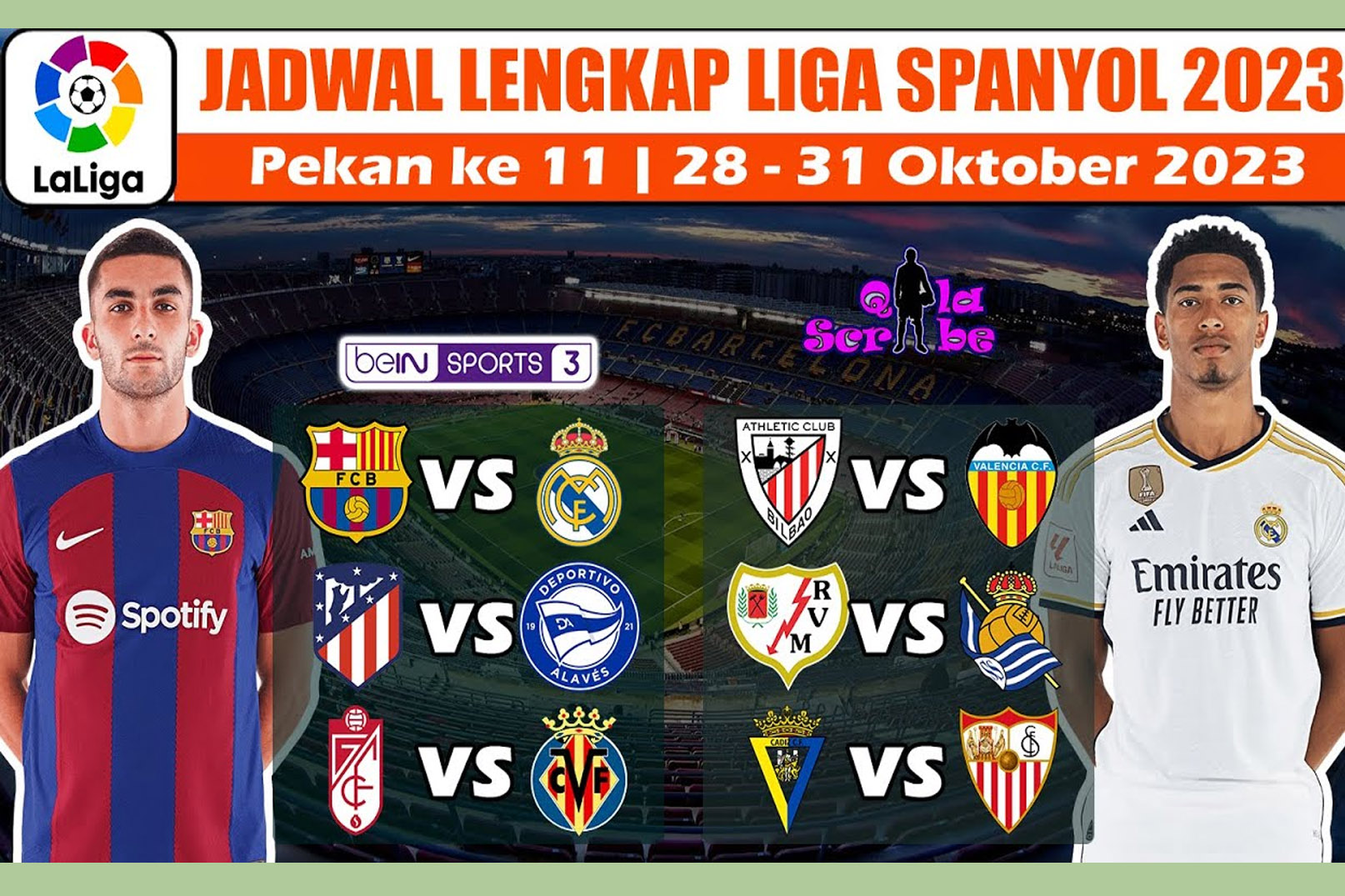 Jadwal Lengkap LaLiga Spanyol Matchday 11 Ada Bigmatch Barcelona Vs Real Madrid, Serta Hasil Klasemen Sementara