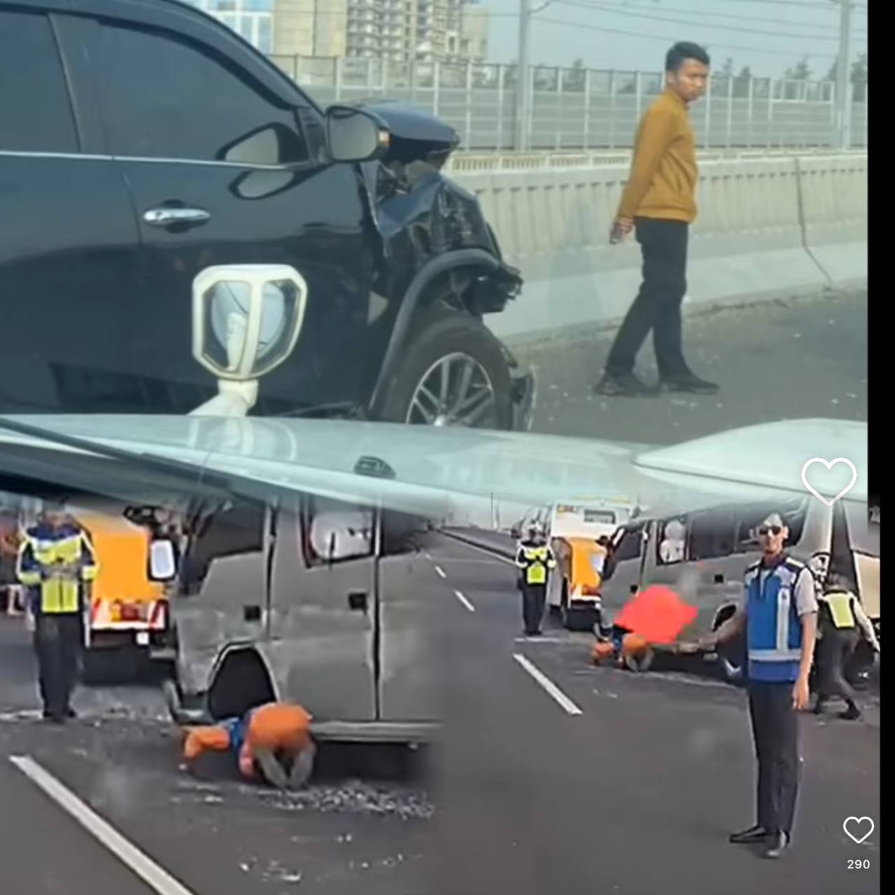 Viral, Mobil Fortuner Bernopol Polri Alami Kecelakaan Usai Salip Bahu Jalan di Tol MBZ