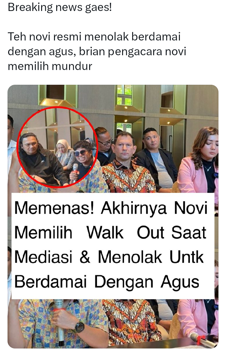 Tak Libatkan Deni Sumargo, Novi Menolak Perdamaian dan Pilih Walk Out