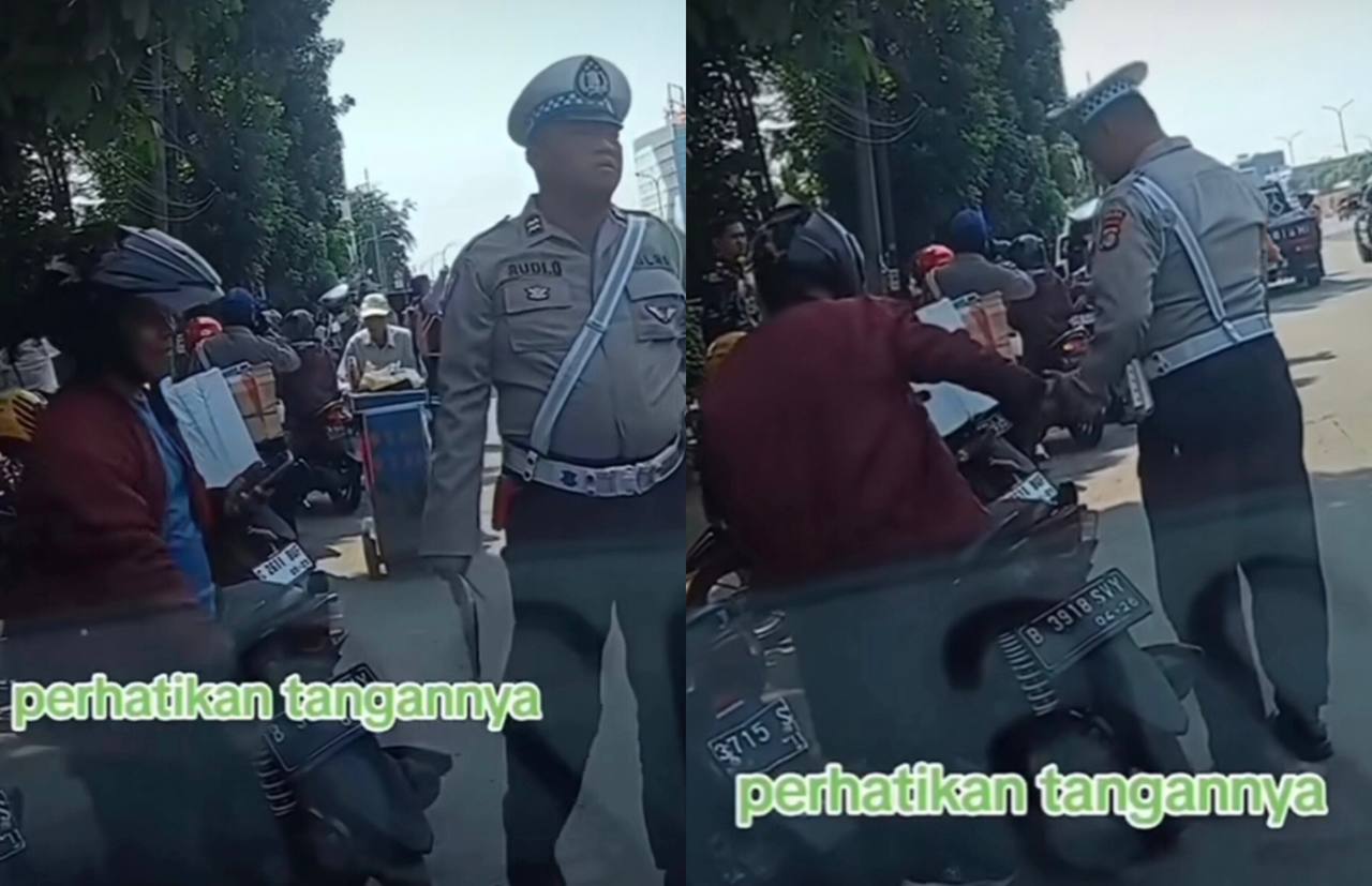 Terekam Kamera, Momen Antara Pengendara Sepeda Motor Beri Sejumlah Uang ke Polisi saat sedang Razia