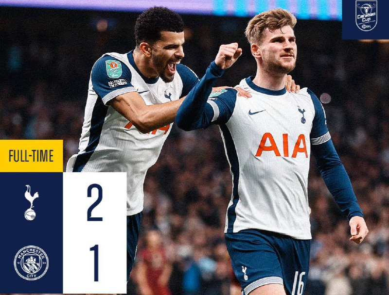 Hasil Carabao Cup 2024 Tottenham vs Manchester City 2-1, Spurs ke Perempat Final 