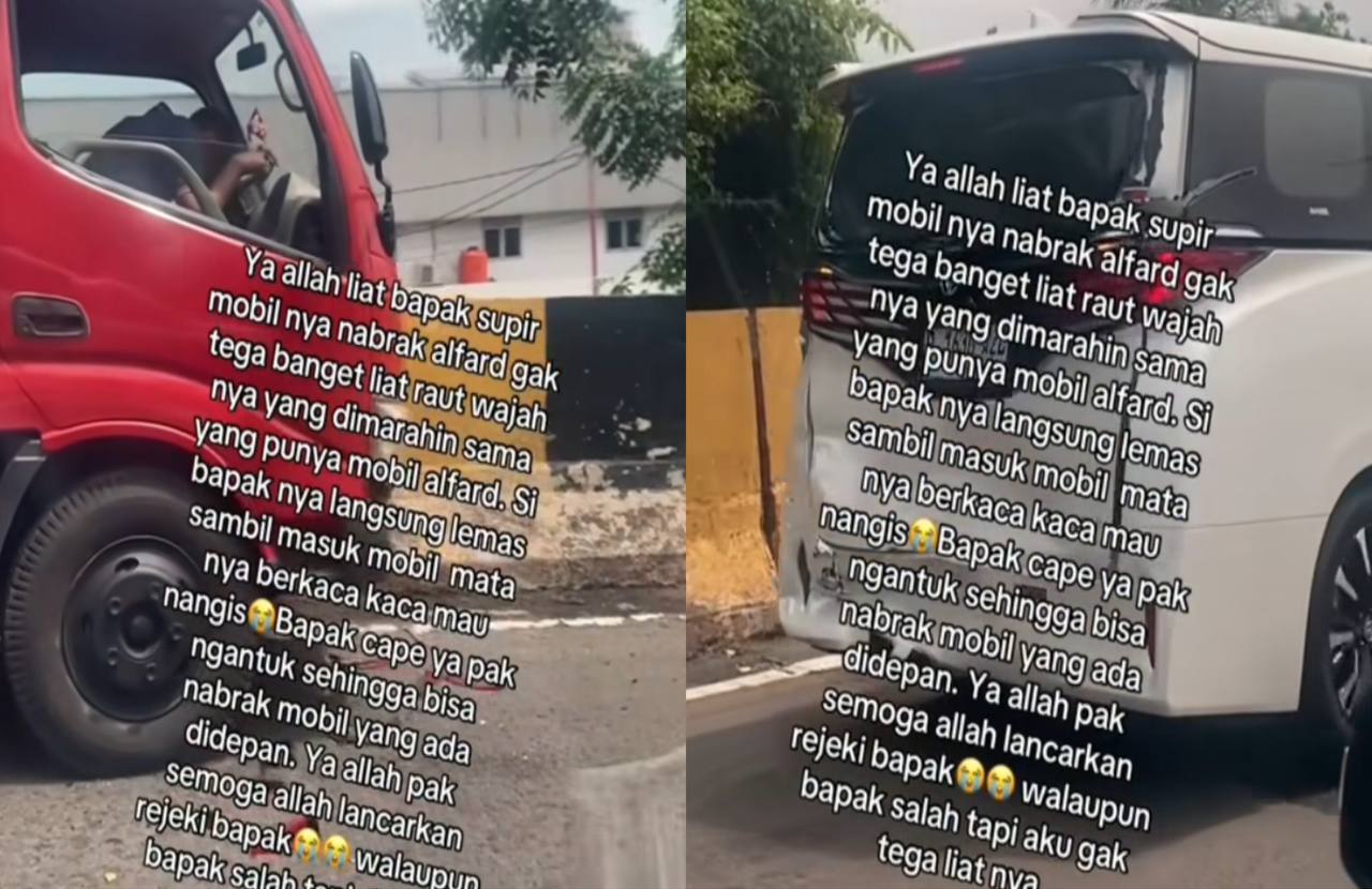 Pilu! Seorang Sopir Tertunduk Lesu dan Tertekan Usai Truk yang Dikemudikannya Tabrak Alphard