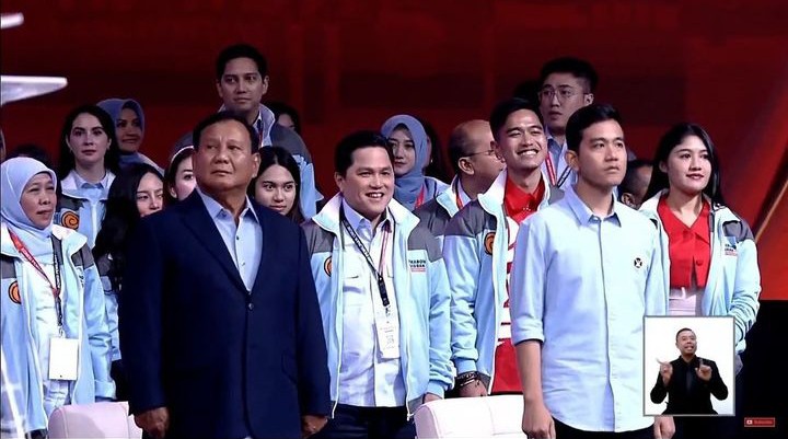 Dampingi Prabowo-Gibran, Begini Penampilan Erick Thohir dan AHY di Debat Cawapres