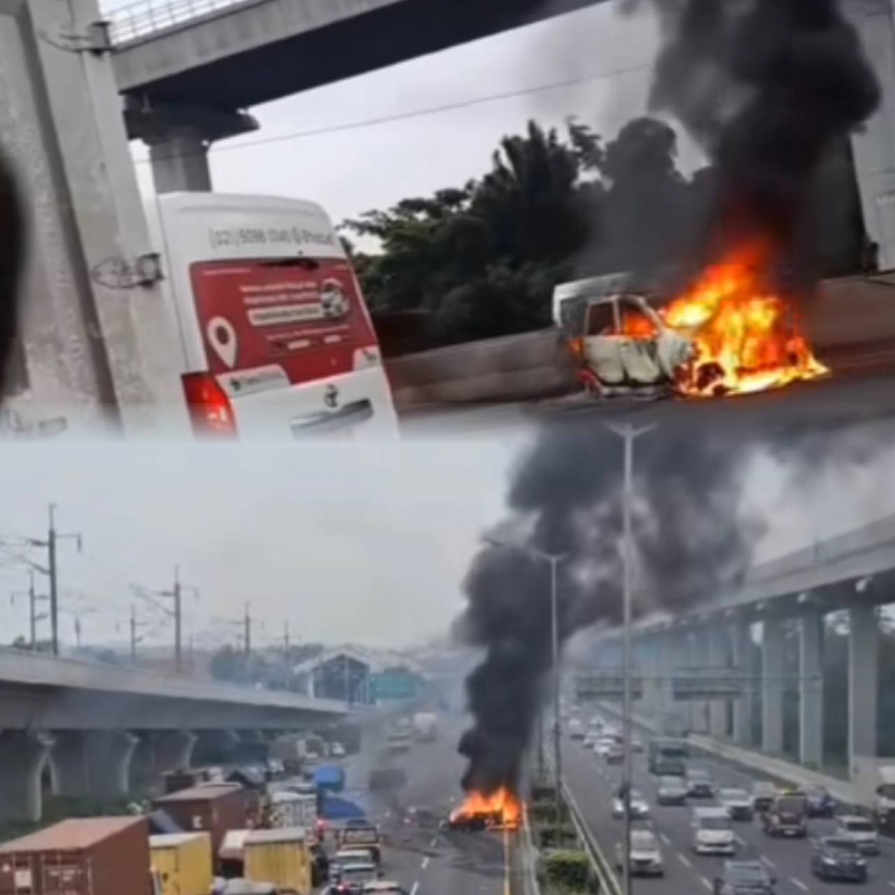 Terlibat Kecelakaan, Mobil Mini Bus dan Pick Up Terbakar di Tol KM 6 Japek