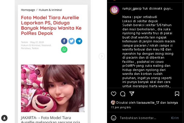 Viral di Media Sosial! Model dan Selebgram, Tiara Aurellie Hampir Ditipu oleh PS, Akun Dibajak