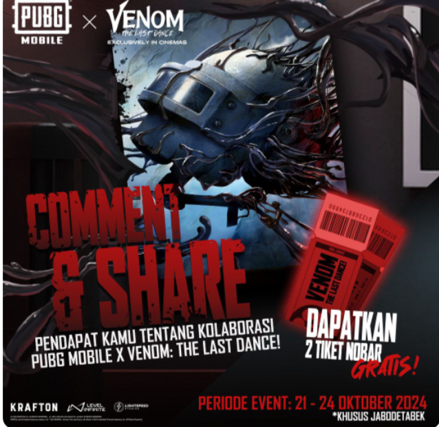 Event PUBG Mobile Kolaborasi Venom Bisa Menangkan Tiket Nonton Gratis di Bioskop