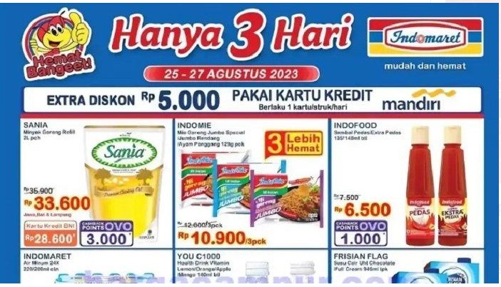 KATALOG Promo JSM Indomaret Hanya 3 Hari 25-27 Agustus 2023 Kebutuhan Dapur Toilet Irit, Disko BNI OVO