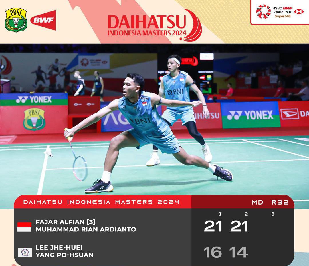 Hasil Indonesia Masters 2024: Fajar/Rian Lolos 16 Besar Usai Tumbangkan Wakil China Taipei 2-0