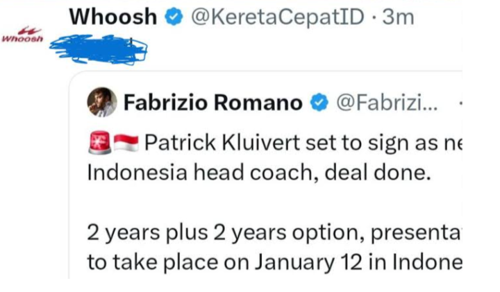 Kronologi Admin X Whoosh Hina Patrick Kluivert