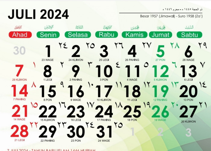 Kalender Jawa Juli 2024, Lengkap dengan Weton untuk Penentu Hari Baik