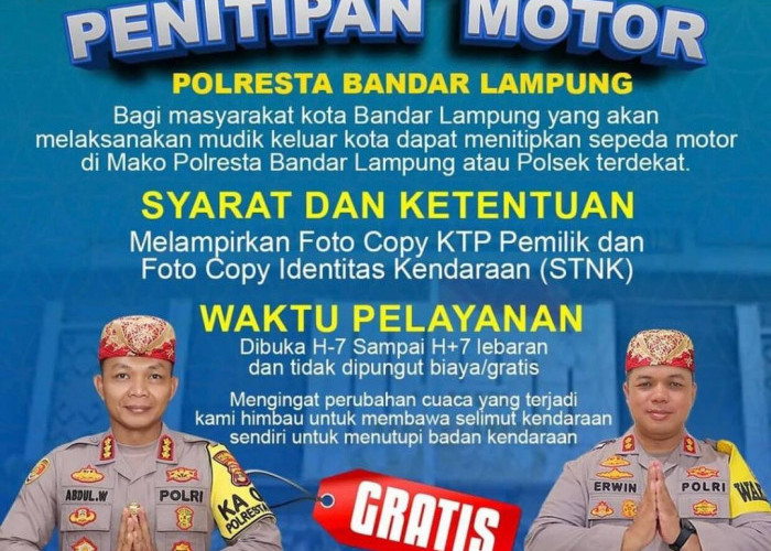 Polresta Bandar Lampung Buka Layanan Penitipan Sepeda Motor Bagi Pemudik, Ini Syaratnya!