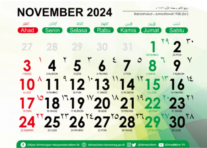 Kalender Jawa November 2024 Lengkap dengan Weton dan Hari Pasaran