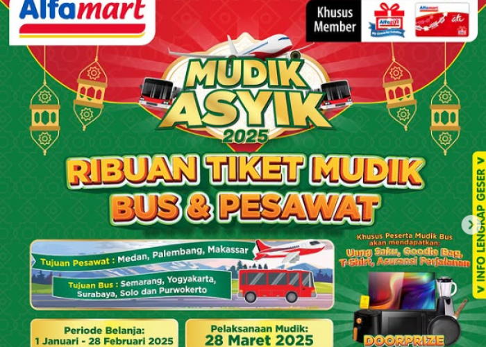 Mudik Gratis Lebaran 2025 Alfamart: Disediakan Tiket Pesawat, Bus dan Uang Saku, Buruan Daftar Kuota Terbatas 