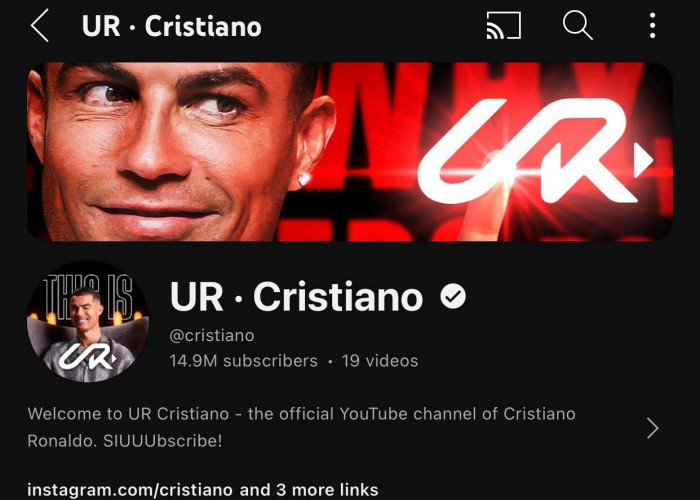 Fantastis! Belum Genap 1 Hari Bikin Channel YouTube, Cristiano Ronaldo Raih Golden Play Button