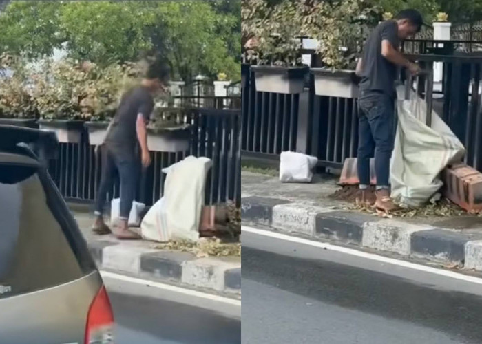 SDM Rendah! Seorang Pria Nekat Curi Pagar Besi Pembatas Jalan di Siang Hari