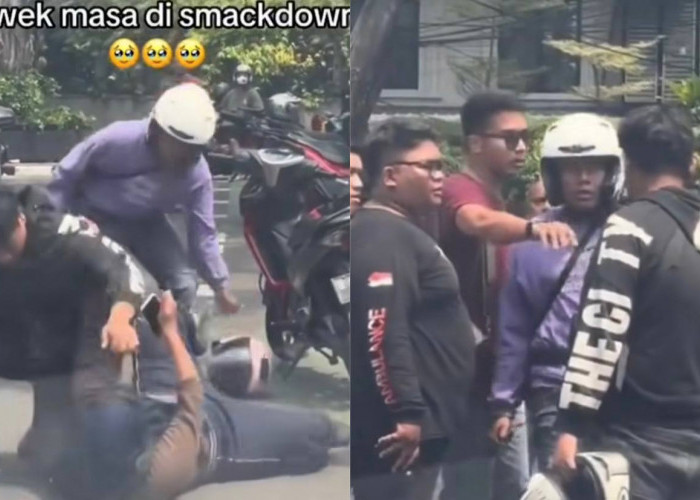 Viral! Sepasang Kekasih Ribut, Ujungnya Pria Banting Helm dan Smackdown Pacarnya di Tempat Umum