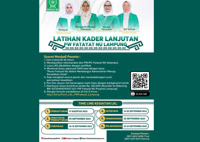 Perkuat Kaderisasi, PW Fatayat NU Lampung Akan Gelar LKL, Inilah Persyaratannya 