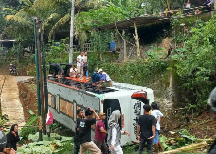 Rem Blong! Bus Terguling Usai Tabrak Tebing di Bantul, 8 Orang Dilarikan ke Rumah Sakit