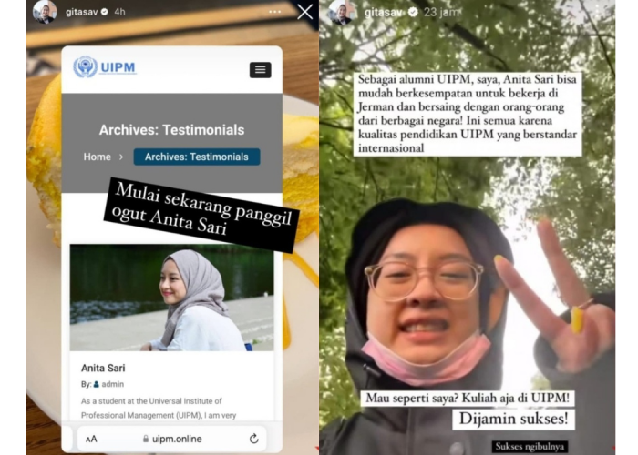  Foto Dicatut untuk Testimoni Fiktif Alumni UIPM, Respon Kocak Influencer Gitasav: Sukses Ngibulnya