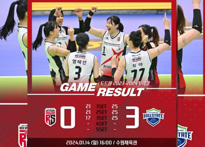 Hasil Liga Voli Putri Korea: Red Spark Tumbang 3-0 atas Hyundai Hillstate, Megawati CS Turun di Peringkat 5