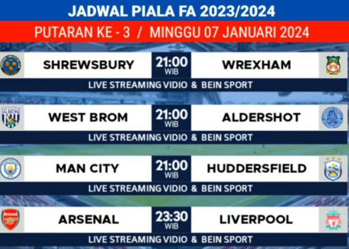 Jadwal Lengkap Piala FA 2023-2024 Putaran Ketiga, Ada Duel Arsenal vs Liverpool