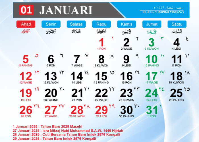  Link Download Kalender Islam 2025 PDF Lengkap dengan Hari Pasaran Jawa dan Hari Besar, GRATIS