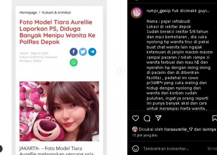Viral di Media Sosial! Model dan Selebgram, Tiara Aurellie Hampir Ditipu oleh PS, Akun Dibajak