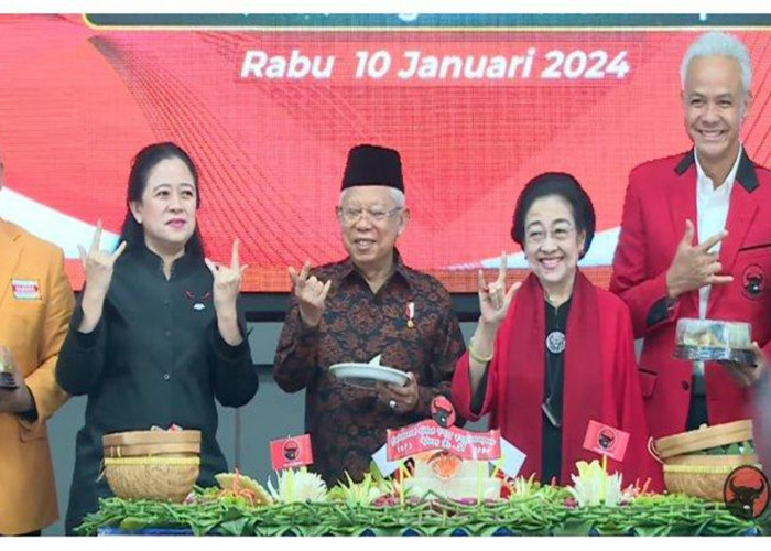 Wapres Ma'ruf Amin Pose 3 Jari di HUT PDIP, Jusuf Kalla: Pak Jokowi Juga Begitu kan?